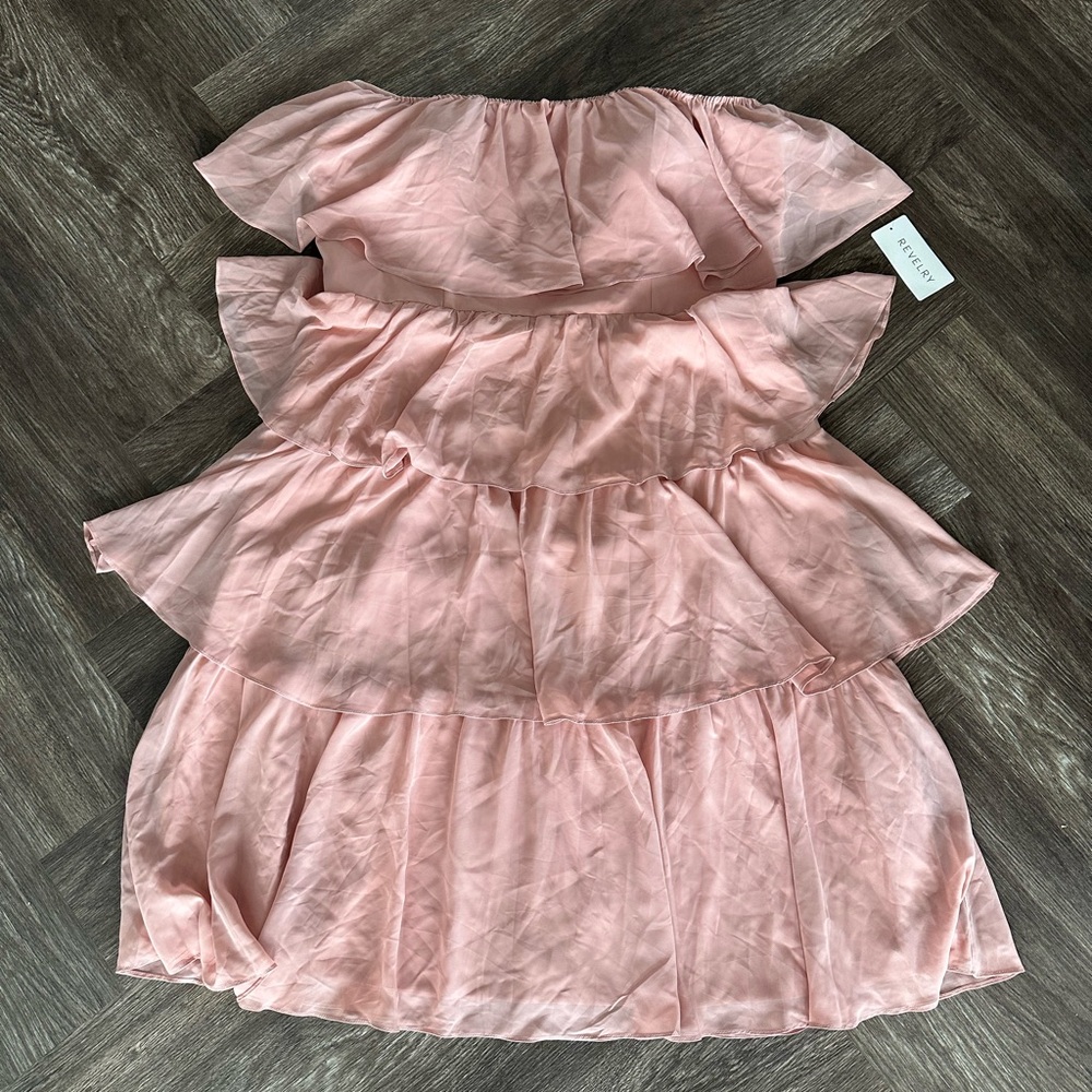 Revelry plus size chiffon blush bridesmaids dress